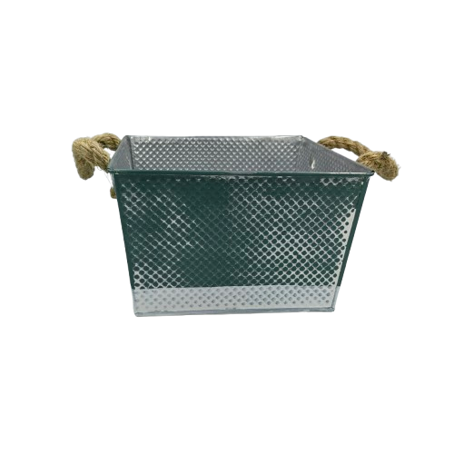 Mεταλλικό καλάθι κασπώ τετράγωνο με χερούλια σχοινιά 30426 ΠΑΣΧΑΛΙΝΑ