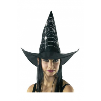 Καπέλο μάγισσας μαύρο με μαλλιά Halloween 74025 Αποκριάτικα 