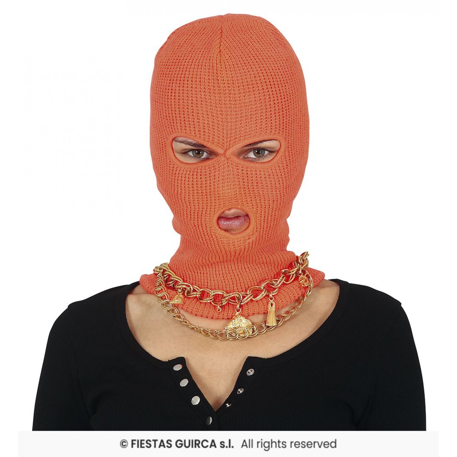 Full face πλεκτό 3 τρύπες Neon πορτοκαλί 16269 Χειμωνιάτικα