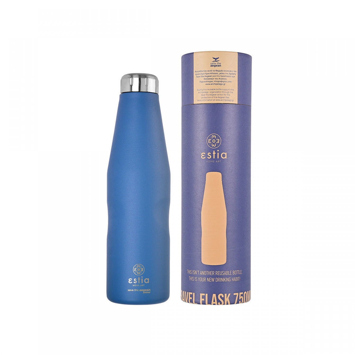 ΘΕΡΜΟΣ ESTIA TRAVEL FLASK SAVE THE AEGEAN 750ml DENIM BLUE  01-16616 Καλοκαιρινά