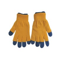 Γάντια γυναικεία εφηβικά πλεκτά διπλά μουσταρδί μπλε 11828-6 Χειμωνιάτικα