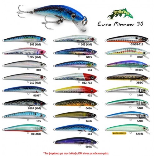Τεχνητό Δόλωμα SP012F Euro Minnow STRIKE PRO 50 mm Καλοκαιρινά